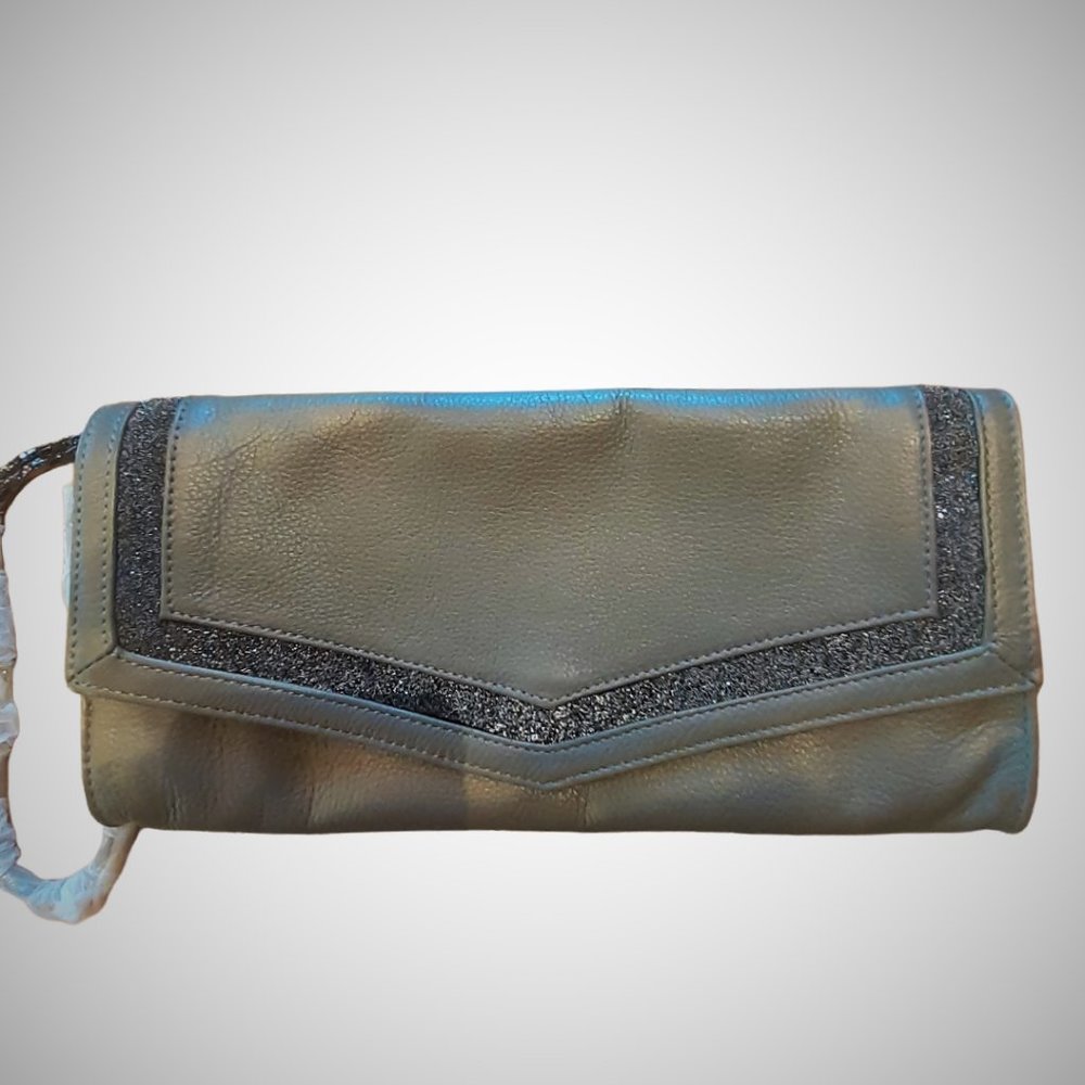 NWT Caroline Neron Grey Taupe leather clutch